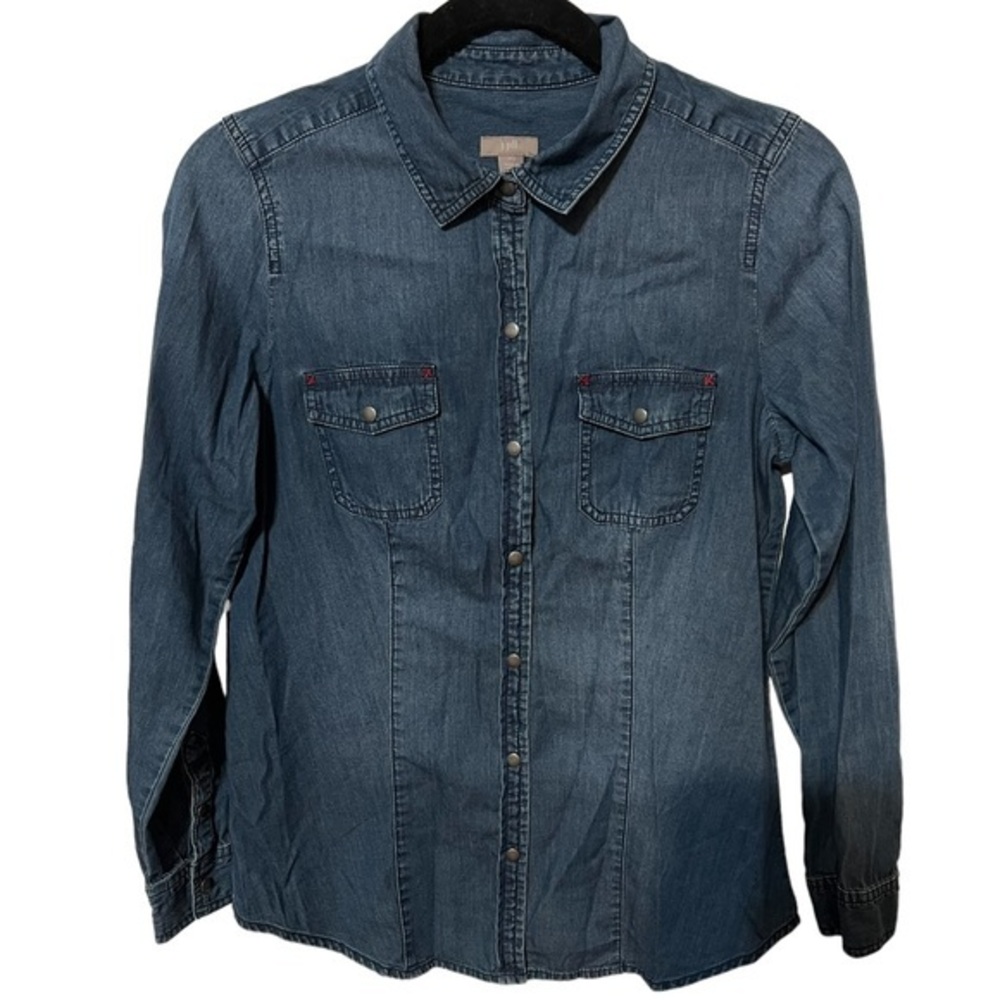 J. Jill Demin Pearl Snap Long Sleeve Shirt chambray Size XS